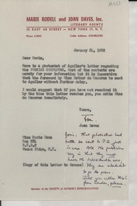 [Carta] 1962 Jan. 24, New York, [EE.UU.] [a] Miss Doris Dana, Pound Ridge, N.Y., [EE.UU.]