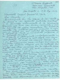 [Carta] 1946 sept. 10, Los Ángeles, California [a] Cónsul General de Chile, Los Ángeles