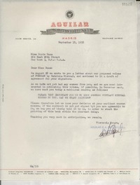 [Carta] 1958 Sept. 18, Madrid, [España] [a] Miss Doris Dana, 204 East Street, New York 3, N. Y., U.S.A