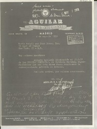 [Carta] 1959 mayo 4, Madrid, [España] [a] Marie Rodell & Joan Daves, Inc., 15 East 48th Street, New York 17, N. Y., Muy señores nuestros