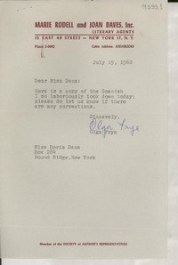 [Carta] 1962 July 15, [New York, Estados Unidos] [a] Miss Doris Dana, Box 284, Pound Ridge, New York