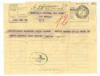 [Telegrama] 1952 jul. 4, Rapallo [a] Gabriela Mistral, Nápoles