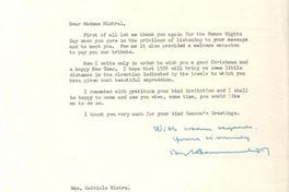 [Carta] 1955 Dec. 19, [Estados Unidos] [a] [Gabriela] Mistral, Roslyn Harbor, New York