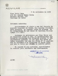 [Carta] 1965 nov. 8, Madrid, [España] [a] Miss Doris Dana, Santiago, Chile