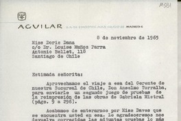 [Carta] 1965 nov. 8, Madrid, [España] [a] Miss Doris Dana, Santiago, Chile