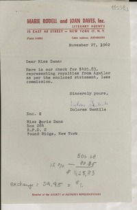 [Carta] 1962 Nov. 27, [New York, Estados Unidos] [a] Miss Doris Dana, Box 284, Pound Ridge, New York