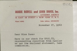 [Carta] 1962 Nov. 27, [New York, Estados Unidos] [a] Miss Doris Dana, Box 284, Pound Ridge, New York