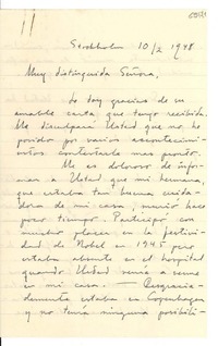 [Carta] 1948 feb. 10, Estocolmo [a] Gabriela Mistral