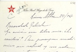 [Carta] 1947 sept. 30, Lima, [Perú] [a] Gabriela [Mistral]