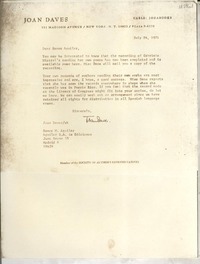 [Carta] 1971 July 26, New York, [EE.UU.] [a] M. Aguilar, Aguilar S. A. de Ediciones, Madrid, Spain