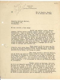 [Carta] 1944 oct. 23, Rio de Janeiro, [Brasil] [a] Gabriela Mistral, Petrópolis, [Brasil]