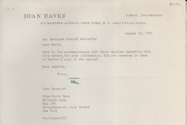 [Carta] 1971 Aug. 19, New York, [EE.UU.] [a] Miss Doris Dana, Bridgehampton, Long Island, New York, [EE.UU.]