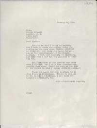 [Carta] 1966 Jan. 27, [New York, Estados Unidos] [a] Srta. Gloria Frenkel, Aguilar S. A., Andes 1406, Montevideo