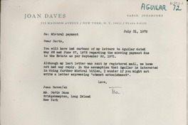 [Carta] 1972 July 31, New York, [EE.UU.] [a] Ms. Doris Dana, Bridgehampton, Long Island, New York, [EE.UU.]