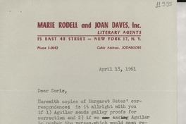 [Carta] 1961 Apr. 18, [New York, Estados Unidos] [a] Miss Doris Dana, American Specialist, American Embassy, Mexico City, D. F. Mexico