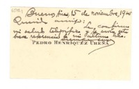 [Tarjeta] 1945 nov. 15, Buenos Aires, [Argentina] [a] [Gabriela Mistral]