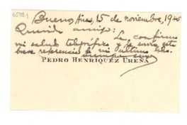 [Tarjeta] 1945 nov. 15, Buenos Aires, [Argentina] [a] [Gabriela Mistral]