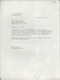 [Carta] 1960 mayo 30, [España] [a] Srta. Margaret Bates, 3200 16 St., N. W., Washington D. C., EE. UU.