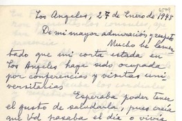 [Carta] 1948 ene. 27, Los Angeles, [California, EE.UU. a Gabriela Mistral, Los Angeles, California, EE.UU.]