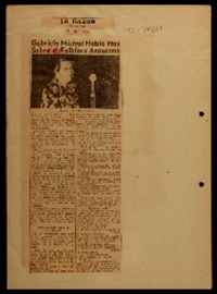 Gabriela Mistral habló hoy sobre el folklore araucano