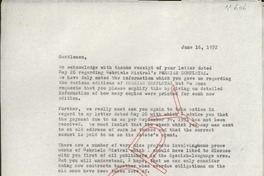 [Carta] 1972 June 16, [Estados Unidos] [a] Aguilar S. A., Juan Bravo 38, Madrid