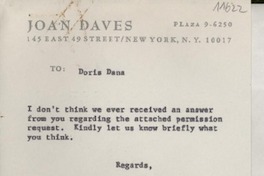 [Carta] 1969 June 6, [New York], [EE.UU.] [a] Doris Dana, [EE.UU.]