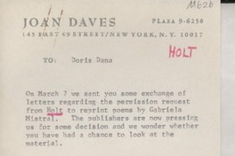 [Carta] 1969 Apr. 15, [EE.UU.] [a] Doris Dana, [EE.UU.]