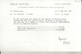 [Recibo] 1971 May 25, New York, [EE.UU.] [a] Doris Dana, [EE.UU.]