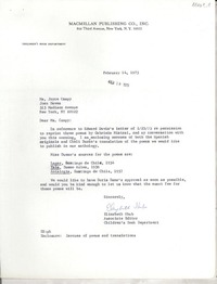 [Carta] 1975 Feb. 14, New York, [EE.UU.] [a] Ms. Joyce Campy [i.e. Campe], New York, [EE.UU.]
