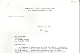 [Carta] 1975 Feb. 14, New York, [EE.UU.] [a] Ms. Joyce Campy [i.e. Campe], New York, [EE.UU.]