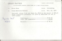 [Recibo] 1977 Nov. 10, New York, [EE.UU.] [a] Doris Dana, [EE.UU.]