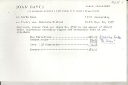 [Recibo] 1977 Dec. 16, New York, [EE.UU.] [a] Doris Dana, [EE.UU.]