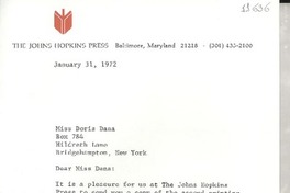 [Carta] 1972 Jan. 31, [Baltimore, Maryland, Estados Unidos] [a] Miss Doris Dana, Hildreth Lane, Bridgehampton, New York