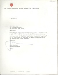 [Carta] 1972 Apr. 4, Baltimore, Maryland, [EE.UU.] [a] Miss Doris Dana, New York, [EE.UU.]