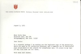 [Carta] 1971 Aug. 9, [Baltimore, Maryland, Estados Unidos] [a] Miss Doris Dana, Hildreth Lane, Bridgehampton, New York