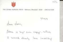 [Carta] 1971 July 26, [Baltimore, Maryland, Estados Unidos] [a] Dear Doris