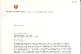 [Carta] 1971 July 11, [Baltimore, Maryland, Estados Unidos] [a] Miss Doris Dana, Hildreth Lane, Bridgehampton, New York