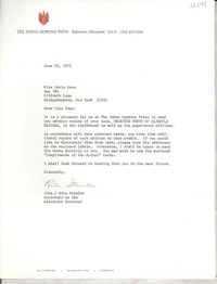 [Carta] 1971 June 24, [Baltimore, Maryland, Estados Unidos] [a] Miss Doris Dana, Hildreth Lane, Bridgehampton, New York