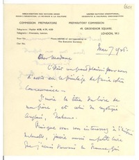 [Carta] 1946 mai, London, [England] [a] [Gabriela Mistral]