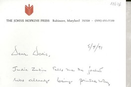 [Carta] 1971 May 4, Baltimore, Maryland, [EE.UU.] [a] Dear Doris [Dana], [EE.UU.]