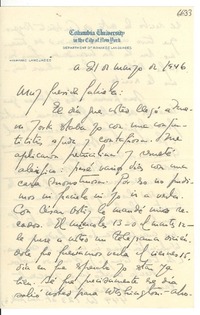 [Telegrama] 1946 mar. 12, New York [a] Gabriela Mistral, New York