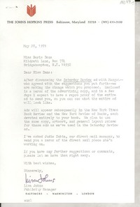 [Carta] 1971 May 28, Baltimore, Maryland, [EE.UU.] [a] Miss Doris Dana, Bridgehampton, New York, [EE.UU.]