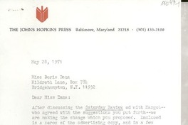 [Carta] 1971 May 28, Baltimore, Maryland, [EE.UU.] [a] Miss Doris Dana, Bridgehampton, New York, [EE.UU.]