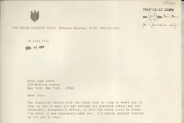 [Carta] 1971 July 16, Baltimore, Maryland, [EE.UU.] [a] Miss Joan Daves, New York, New York, [EE.UU.]