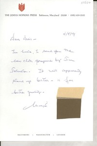 [Carta] 1971 Apr. 8, Baltimore, Maryland, [EE.UU.] [a] Dear Doris [Dana], [EE.UU.]