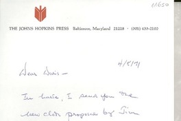 [Carta] 1971 Apr. 8, Baltimore, Maryland, [EE.UU.] [a] Dear Doris [Dana], [EE.UU.]