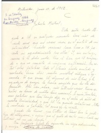 [Carta] 1952 jun. 10, Montevideo, [Uruguay] [a] Gabriela Mistral