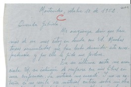 [Carta] 1952 oct. 10, Montevideo, [Uruguay] [a] Gabriela Mistral