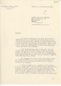[Carta] 1951 sept. 27, París [a] Gabriela Mistral, Nápoles, Italia