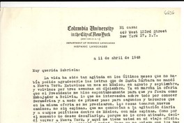[Carta] 1948 abr. 11, New York, [EE.UU.] [a] Gabriela [Mistral]